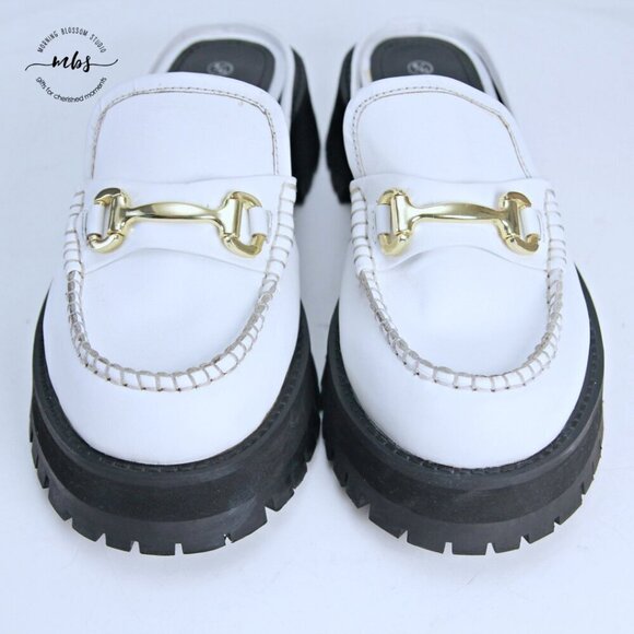 Nasty Gal Leather Chunky Backless Loafers White Gold Women UK 8 EU 41 US 10 - Picture 10 of 15
